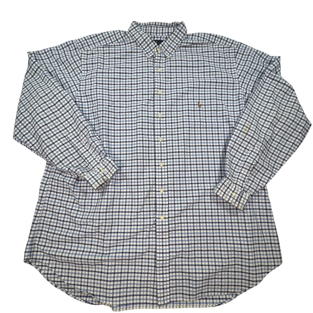 Ralph Lauren Mens 3XLT Tall Blue White Plaid Button Down Shirt Long Sleeve